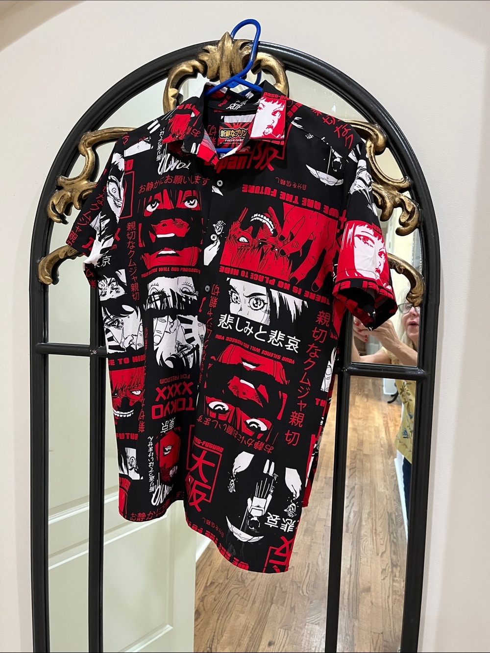 Fresh Prints Men's Graphic Button-Down Shirt in Black & Red